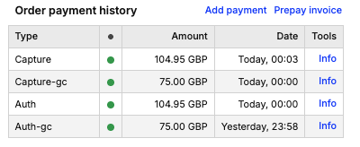 AMS order payment history - split capture timeline