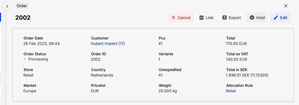 Order summary header