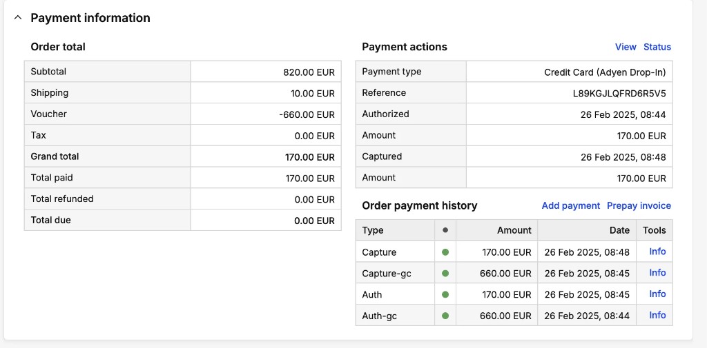 Payment information - split payment example